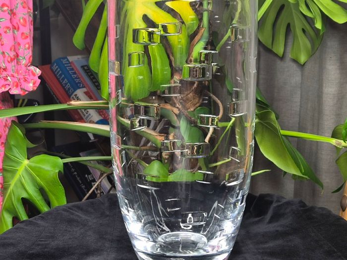 John Rocha at Waterford Crystal Cut Glass Vase Geo / Grid Signed 35cm