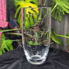 John Rocha at Waterford Crystal Cut Glass Vase Geo / Grid Signed 35cm