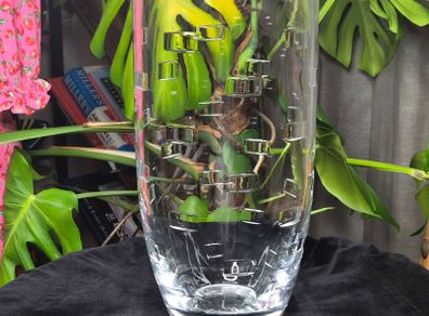 John Rocha at Waterford Crystal Cut Glass Vase Geo / Grid Signed 35cm
