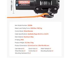 3500LBS 12V Wired Electric ATV/UTV Winch with 32/39ft Synthetic Rope Aluminum Fairlead Mount Plate for Towing Car