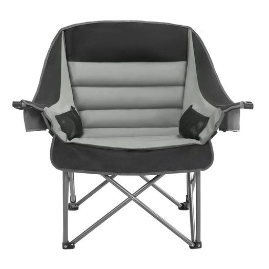 Oversized Camping Chairs, 204 kg Heavy Duty Support, Portable Padded Folding Camp Chairs with Dual Cup Holders & Wine Glass Holders, Carry Bag for Outdoor, Fishing, Black & Gray, 1 Pack