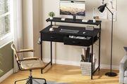 Gaming Desk with Adjustable Monitor Stand, Computer Office Desk with 2 Storage Drawers, Gaming Table with Headphone Hook, Carbon Fibre Surface, for Gamers, Workers and Students, Black, 80cm