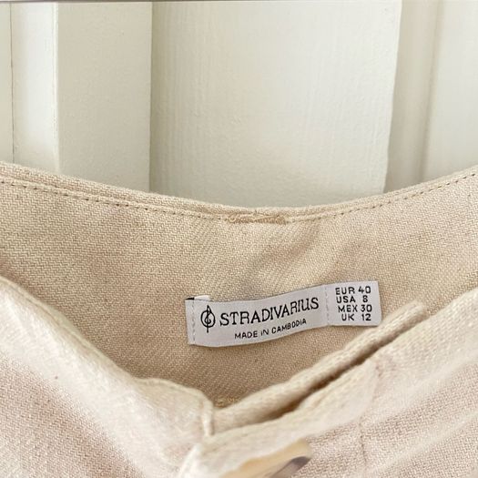 Stradivarius Wide-Leg Linen Blend Pleated Trousers Ecru Beige