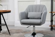Swivel Linen Fabric Accent Chair for Living Room Contemporary Vanity Armchair with Adjustable Height Thick Cushion Lumbar Support Armrest for Bedroom Office Light Grey
