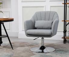 Swivel Linen Fabric Accent Chair for Living Room Contemporary Vanity Armchair with Adjustable Height Thick Cushion Lumbar Support Armrest for Bedroom Office Light Grey