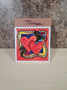 Benaya Hand Crafted Art On Tile Merry Christmas Hearts Brand New