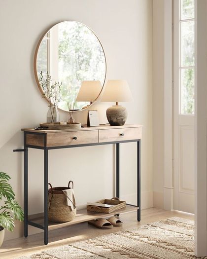 Console Table, Hallway Table, Side Table, Sofa Table with 2 Drawers, Steel Frame, Hallway, Living Room, Industrial Desig