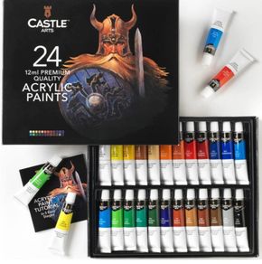 24 x 12ml Acrylic Paint Set | Value Beginner Set for Starters or Adult Artists | Premium Quality Intense Colours | Smooth to Use on Range of Surfaces | in Neat Presentation Box (FREE POSTAGE)