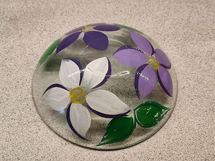 Beautiful Hand-Painted Floral Glass Bowl (20cm)