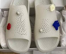 BURBERRY Women's Rubber Slide Sandals White Logo Charms EU 38 Authentic
