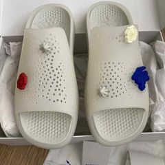 BURBERRY Women's Rubber Slide Sandals White Logo Charms EU 38 Authentic