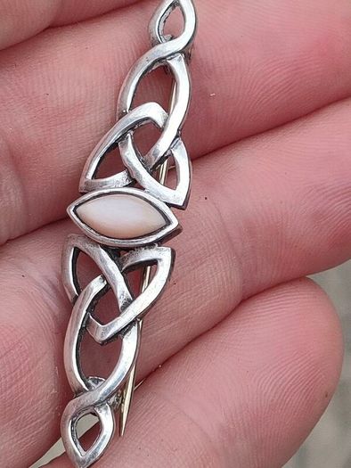 Vintage Sterling silver and White opal brooch
