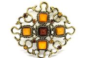 Rare Vintage Gold Tone Amber Brooch