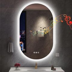 Bathroom Mirror with LED Lights 500x800mm Oval Wall Mirror Bluetooth Led Mirror Anti-Fog, 3000K-6500K, Dimmable