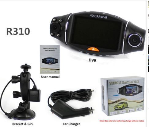 HD Dual Lens Dash Cam Camera 140 Degree Car DVR with GPS Logger, G Sensor, Night Vision