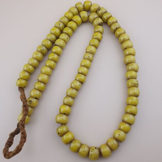 Antique Yellow African Style Glass Beads Strand 22 inches