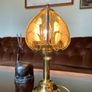 Mid Century Chic Brass Stylised Lamp with Smokey Glass Shade 1970s Image 7