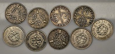 United Kingdom Mixed Dates Silver 3d Threepence Coin Lot x9