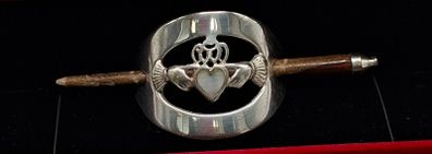 Vintage Irish claddagh mother of pearl celtic hair stick barrettes