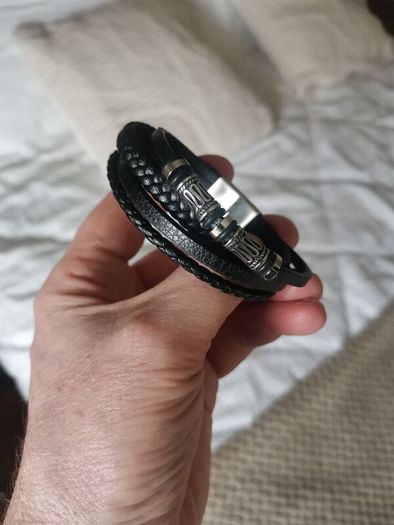 Men's Stylish Silver and Black Bracelet