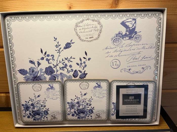 Brand New Newgrange Living "Rose Blue" Placemat & Coaster 6-Piece Set