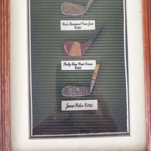 Golf club shadow box picture with replica clubs