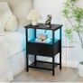 Bedside Table with Charging Station, Small Sofa Side Table with LED Light Image 9