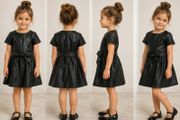 Girls Black Faux Leather dress age 3-4