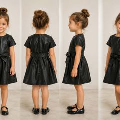 Girls Black Faux Leather dress age 3-4