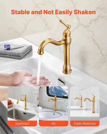 Single Handle Sink Faucet, Solid Brass Single Handle Kitchen Faucet, 1 or 3 Hole Kitchen Faucets with Push-Button Drain