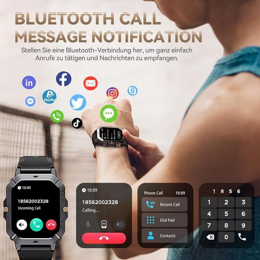 Smart Watch 5ATM Waterproof Inch Full HD Military Watch with Blood Pressure, Smart Watch Men with Heart Rate SpO2 Sleep Monitor Pedometer, 100+ Sports Modes Sports Watch