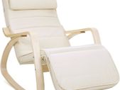 _Rocking chair in birch wood, Rocking chair with footrest adjustable to 5 heights, cotton cover, load capacity 150 kg, for living room, bedroom, Beige