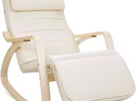 main image for ad _Rocking chair in birch wood, Rocking chair with footrest adjustable to 5 heights, cotton cover, load capacity 150 kg, for living room, bedroom, Beige