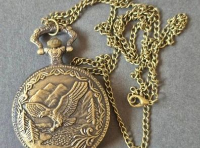 Quartz Vintage Style Pocket Watch, eagle design.