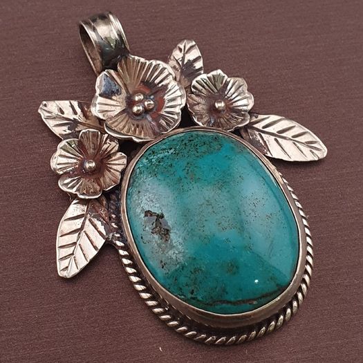 Vintage Floral Desgin Brass & Turqouise Pendant