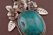 Vintage Floral Desgin Brass &amp; Turqouise Pendant