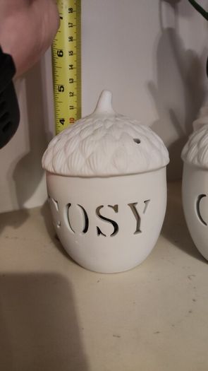 Pair of White Ceramic "Cosy" Acorn Tealight Holders (Perfect Condition)