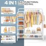 Clothes Rails for Bedroom - Heavy Duty Clothes Rail with Double Hanging Clothing Rail, Shoe Rack, Storage Shelves & 4 Coat Hooks, Clothes Rack for Closet, Laundry, Shop (Modern, White Image 2