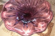 Beautiful Vintage Large Bohemia Crystal Bowl, Pink Purple toned glass with a Ruffled Wavy Bowl Postage Available or Collection