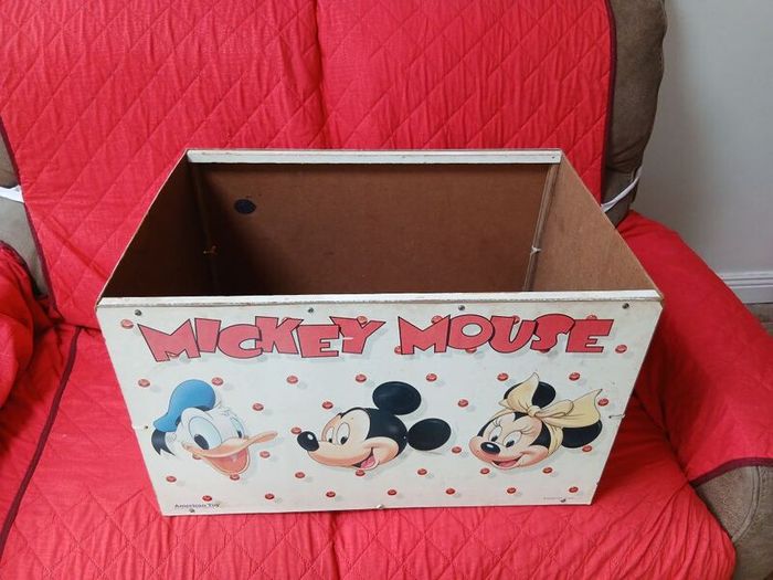 Vintage American Toy Mickey Mouse Wooden Toy Chest / Storage Box