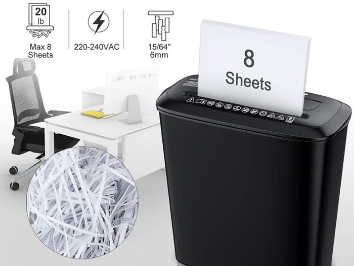 8 Sheet Strip Cut Paper Shredder, A4 Paper, Credit Card and CD/DVD Shredder for Home Use With 13L Wastebasket, Black (FREE POSTAGE)