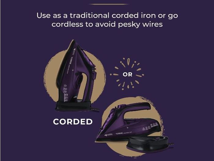 Tower T22008 CeraGlide Cordless Steam Iron with Ceramic Soleplate and Variable Steam Function, Purple