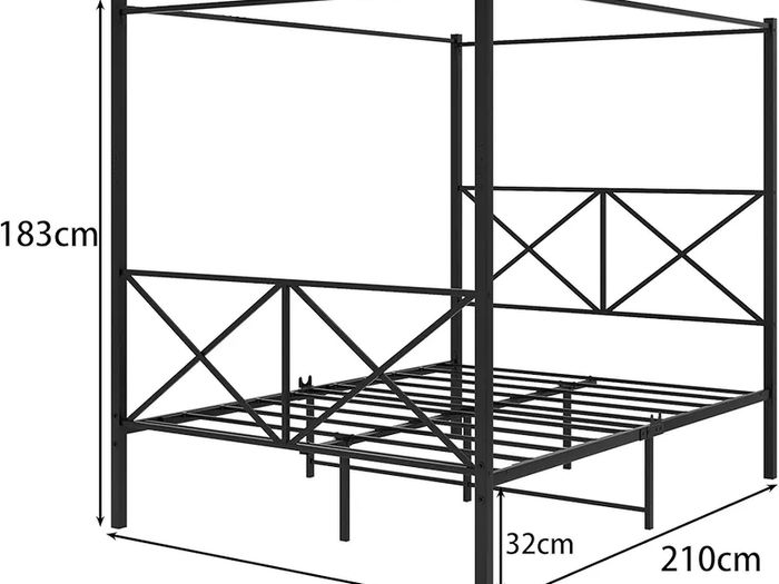 Canopy Bed Frame King Size with Metal Headboard and Footboard Modern Style Steel Bed Platform Heavy Duty Slats Bed, Black