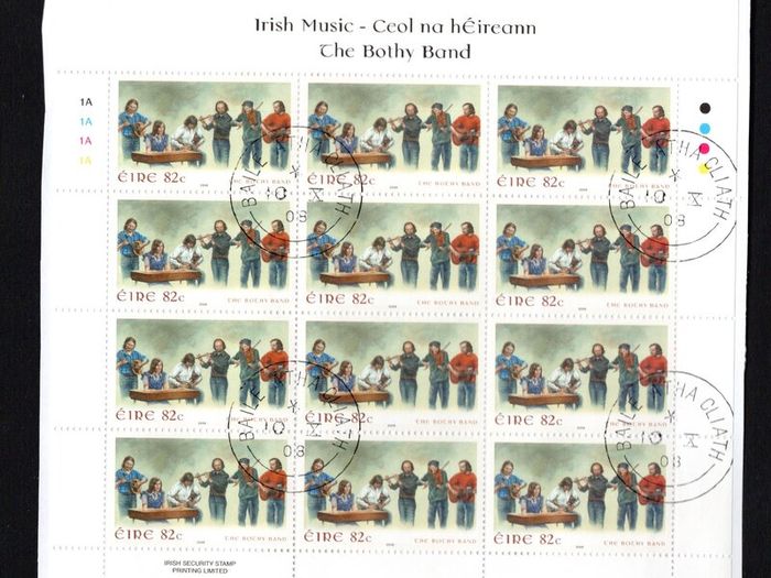 2008 Ireland Irish Music 82c The Bothy Band Commemorative Stamps Sheetlet Plate 1A1A1A1A Fine CDS Used with Dublin cancel of 26th June 2009 (First day of issue)