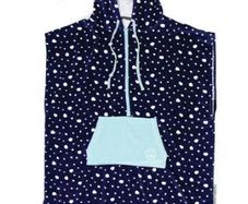 Ocean and Earth Ladies Zip Front Hooded Poncho Navy Dot