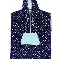 Ocean and Earth Ladies Zip Front Hooded Poncho Navy Dot