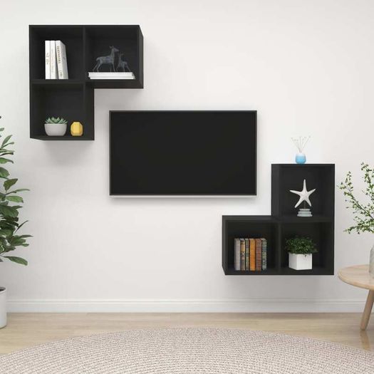 4 Piece TV Cabinet Set Black Chipboard