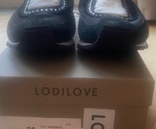 Lodi Love black fabric and suede trainer