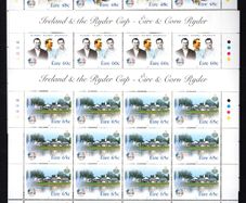 2005 Ireland Ryder Cup Commemorative Stamp Sheetlet Plate 1B1B1B1B Mint Never Hinged (MNH)