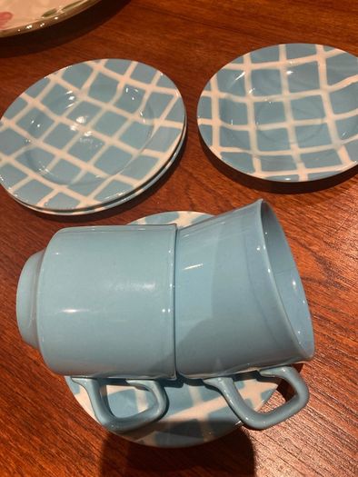 John Tams Vintage 1960's Cups, Checked Saucers and Side Plates ( 6 pieces altogether)